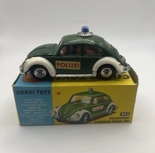 Vintage Corgi Toys 492 Volkswagen European Police Car Green In Original Box