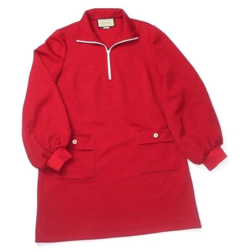 GUCCI Abito Mezza Zip Jacquard M 653412 Rosso