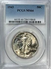 1943 Walking Liberty Half Dollar, MS 66 PCGS, NR