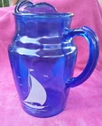 Vintage Hazel-Atlas Cobalt Blue Ships/"Sportsman's Series" Pitcher 1930s