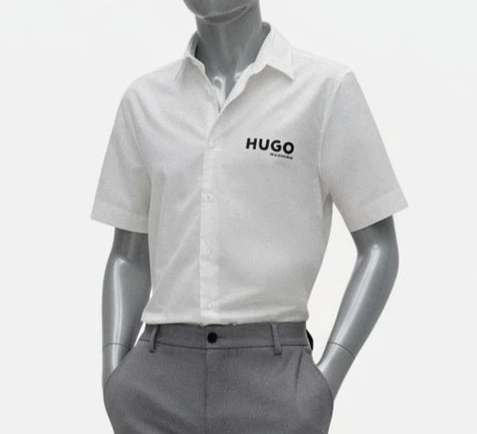 Hugo Men's White Ebor Vacation Print Shirt Size M