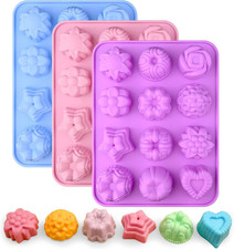 3 Pack Flower Molds Silicone, 12 Cavities Different Shapes Silicone Molds for Ch