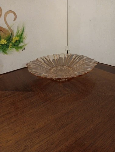 8" Mint Candy Dish, Old Cafe Pattern, VTG Anchor Hocking Pink Depression Glass