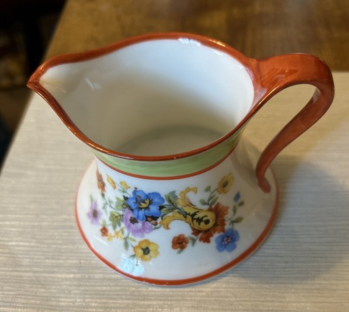 Vintage Sugar Dish W/Lid Orange Green Flowers And Creamer Set Moschandory - Picture 7 of 13