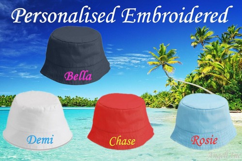Personalised Kids Bucket Hat Sun Summer Bush Hat 7-10y Toddler Children Boy Girl - Picture 14 of 21