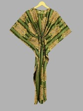 Dark Green Indian Large Tiger 100 Cotton Kaftan Dress Night Maxi Dress Gown US