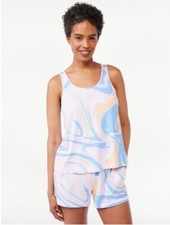 Joyspun Shorty 2-Piece Tank Top Shorts Pajama Set Swirly Pastel 3X 22W-24W NEW
