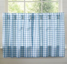 Blue & White Gingham Farmhouse Window Tiers Annie Buffalo Check Café Curtain Set