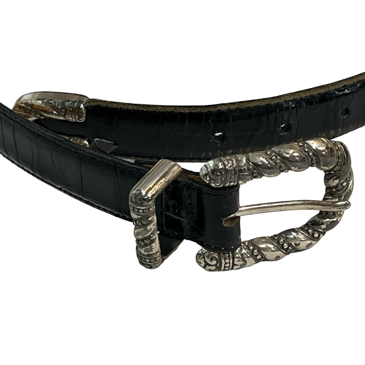 Vintage 90s Brighton Leather Belt Croc Embossed Silver