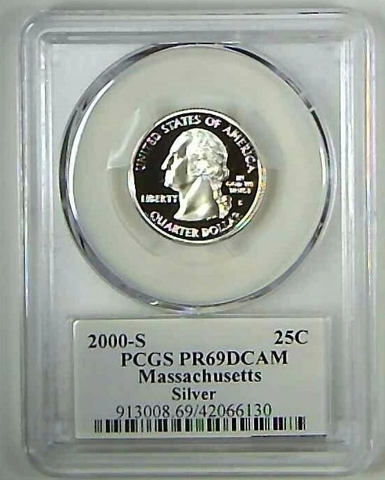 2000-S 25C State Quarter Massachusetts PCGS PR69 DCAM 90% Silver 22lowo0115 - Image 2 of 2