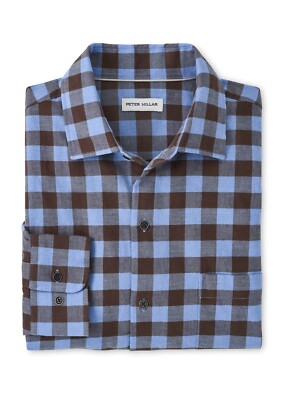 NWT Men's XL Peter Millar Cottage Blue Delta Cotton Sport Shirt Blue Crown $160