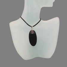 2" Long Oval Lava Rock Stone 925 Sterling Silver Handmade Pendant