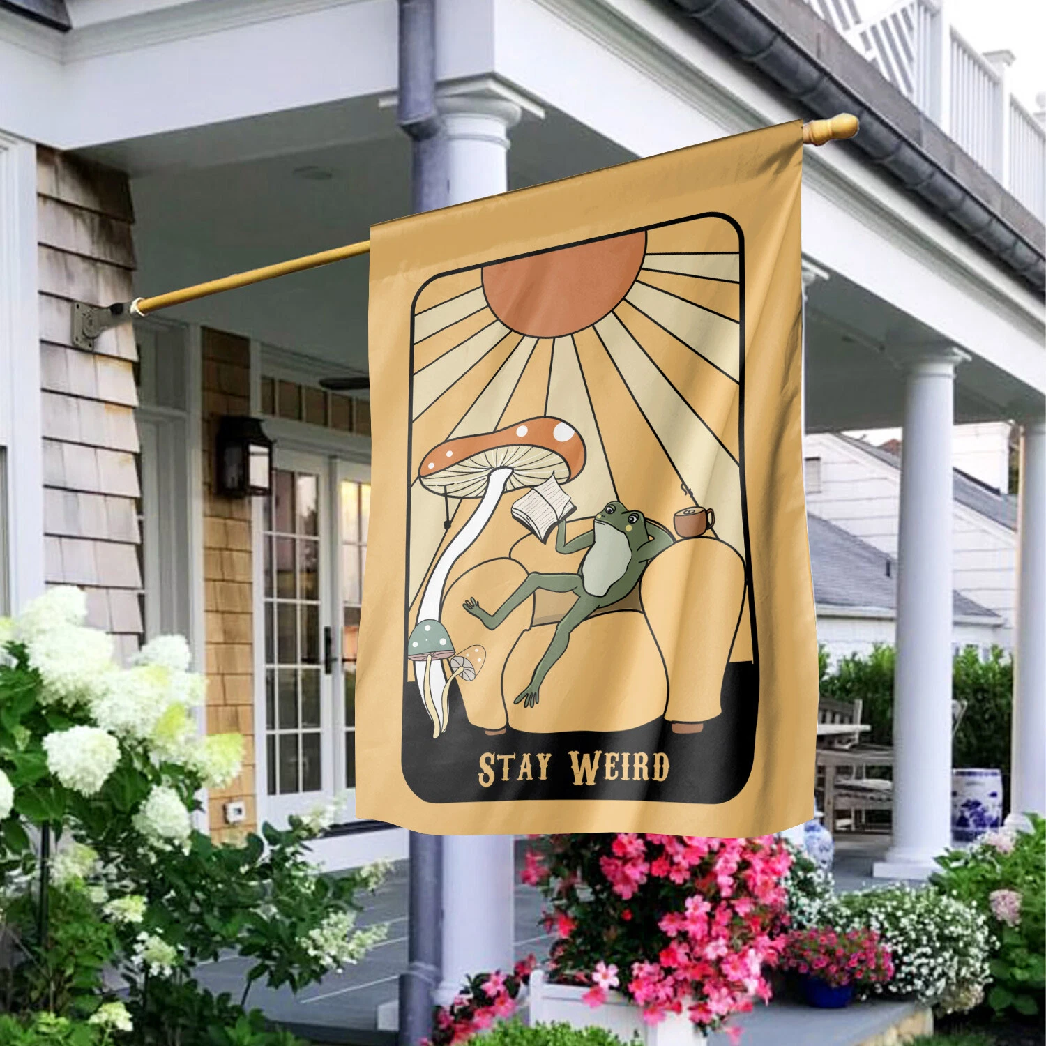 Retro Frog Stay Weird Flag, Funny Frog Spring Flag, Groovy Frog Summer Flag