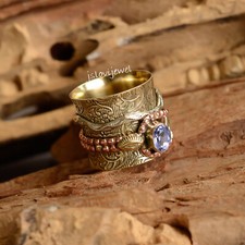 Faceted Amethyst Gemstone 925 Sterling Silver Two Tone Spinner Ring New Jewelry