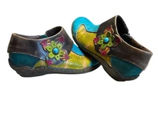 Socofy 40 Eu/9 US, Blue/Green Floral Side Zip Leather Boots EUC Boho   Women’s