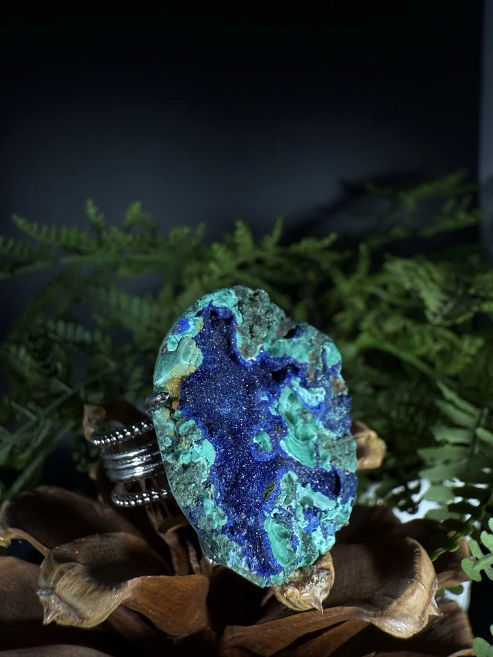 Joyería Anillo Azurita, Anillo Cristal Único Hecho a Mano, Anillo Ajustable Foto 3 de 3