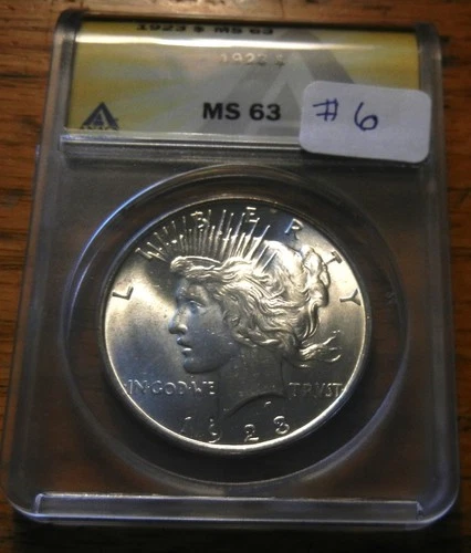 1923-P  $1 PEACE SILVER DOLLAR  "CLEAN CHEEK''  ANACS  MS - 63