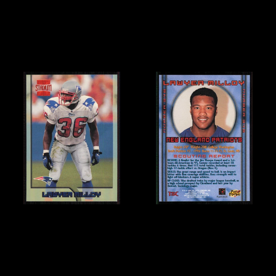 Lawyer Milloy Rookie #346 1996 Topps Stadium Club New England Patriots Football - Image 3 of 3
