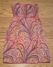 J CREW Multi-Color 100% Cotton Paisley Print Strapless Dress Size 6