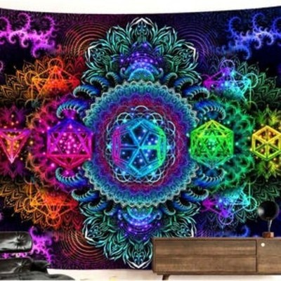 1pc UV Blacklight Tapestry - Psychedelic Trippy Sacred Geometry Fractal Art Cosm