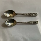 Antique S.Kirk & Son Sterling Silver Demitasse Spoon Repousse Pattern Set Of Two