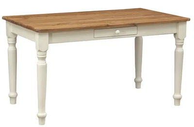 Biscottini Table Bureau Cuisine Country en Bois Massif Blanc 140x80 avec Tiroir - Photo 1/4