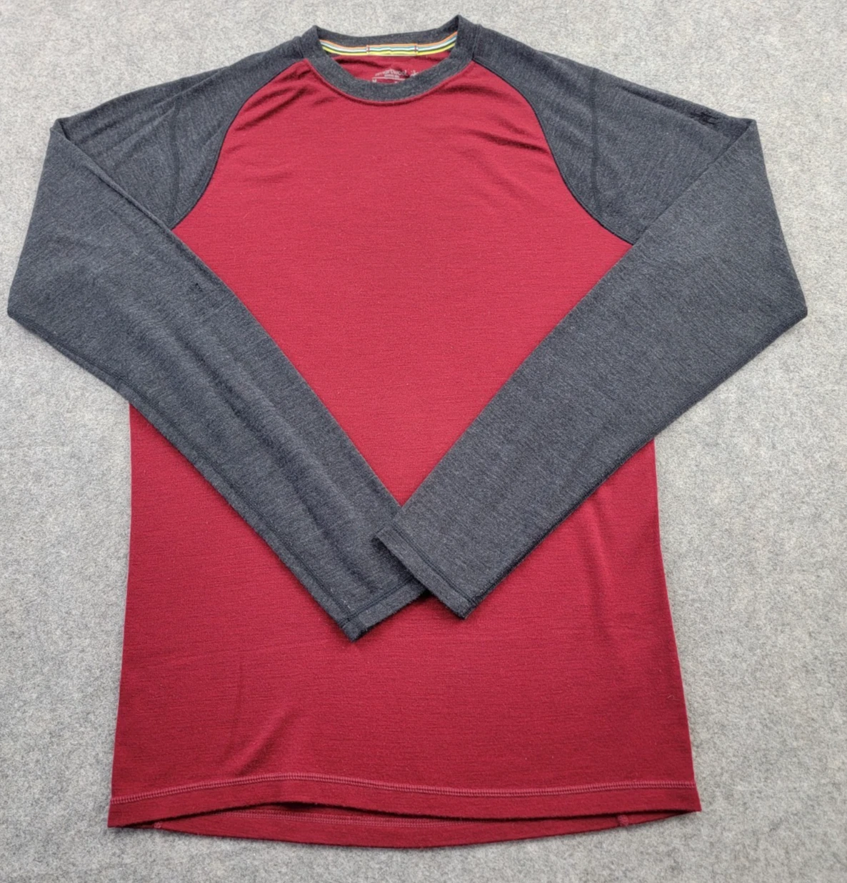 Smartwool Shirt Mens Medium Merino 250 Base Layer Crew Red Gray 100% Merino Wool