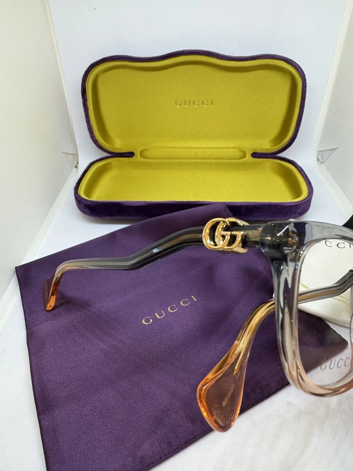 Óculos Gucci GG10120 002 54mm azul/cinza degradê a pêssego com lente demo novo - Imagem 4 de 4