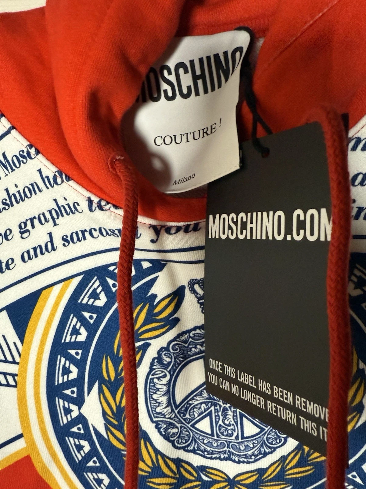 Felpa con cappuccio Moschino x Jeremy Scott stampa Budweiser cotone donna taglia 2 colore rosso nuova con etichetta