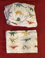 Pottery Barn Kids Toddler Finn Dino Organic Sheet Set Fitted Flat 2PC