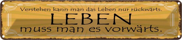 Blechschild 10X46 Cm Leben Muss Man Es VorwäRts Spruch Zitat Deko Geschenk Metal-image