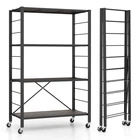 4-tier Rack Folding Storage Unit Shelf w/ Lockable Wheels Home Shelving Unit