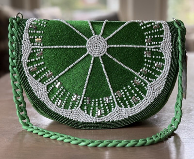 Lime Bag Citrus Green A & B Limited Edition Purse NEW w/tag Beaded  7x10.5''