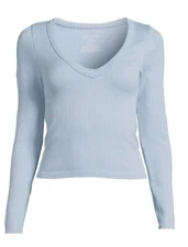 No Boundaries Juniors V-Neck Seamless Tee,Sheer Romance /Lt. Blue Multiple Sizes