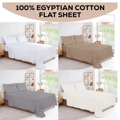 Flat Sheets 400 TC Egyptian Cotton Soft Hotel Quality Bed Sheet Double King Size