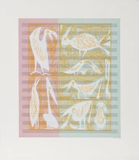 Walter Spruyt, Birds, Lithograph on thin colored paper, signed and dated in penc
