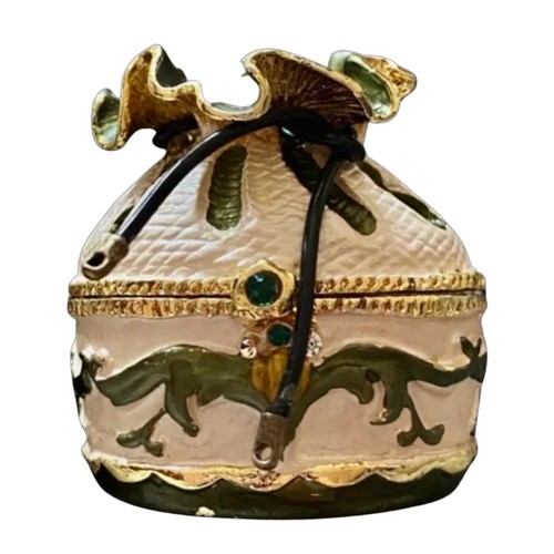 Bejeweled enamel jewelry pouch hinged trinket box - Picture 2 of 5