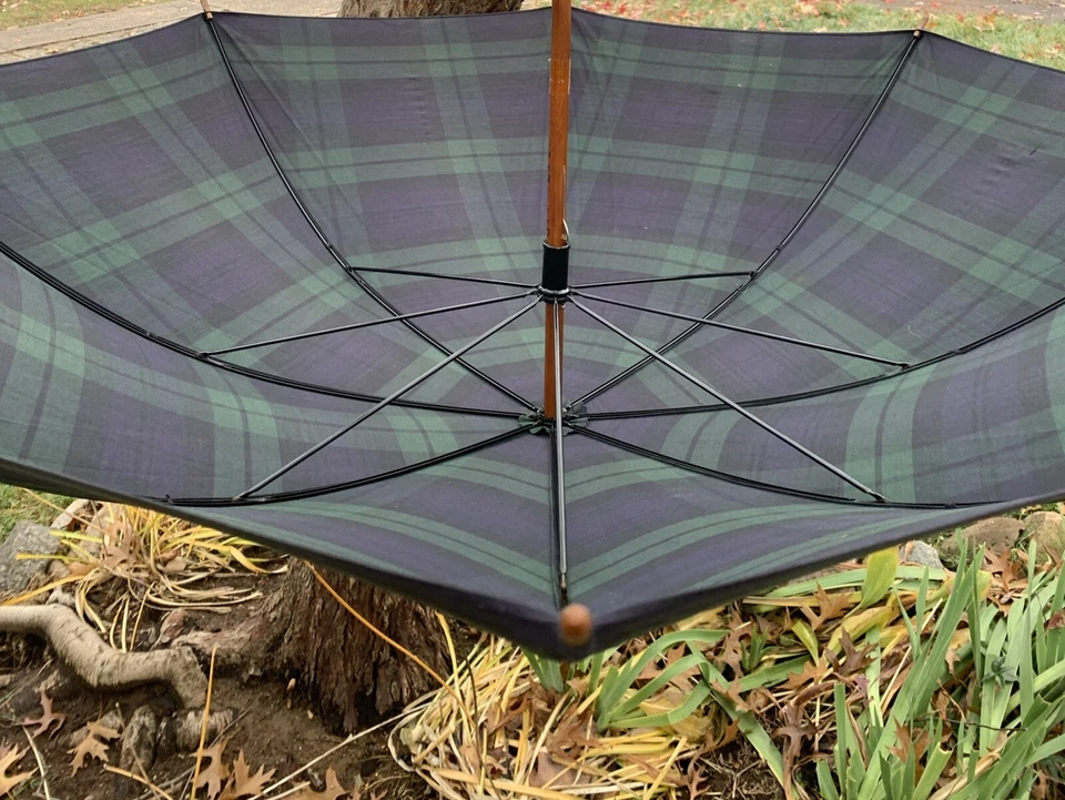 Reloj De Colección Años 80 Polo Ralph Lauren Paraguas Mango Madera Negro Tartán Cuadros Verde Foto 2 de 4