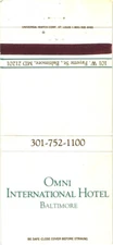 Baltimore Maryland Omni International Hotel Baltimore Vintage Matchbook Cover