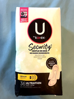 U by KOTEX Security 36 Ultra-Thin Pads w/ Wings Regular 9Hr EXPRESS DRI Protect