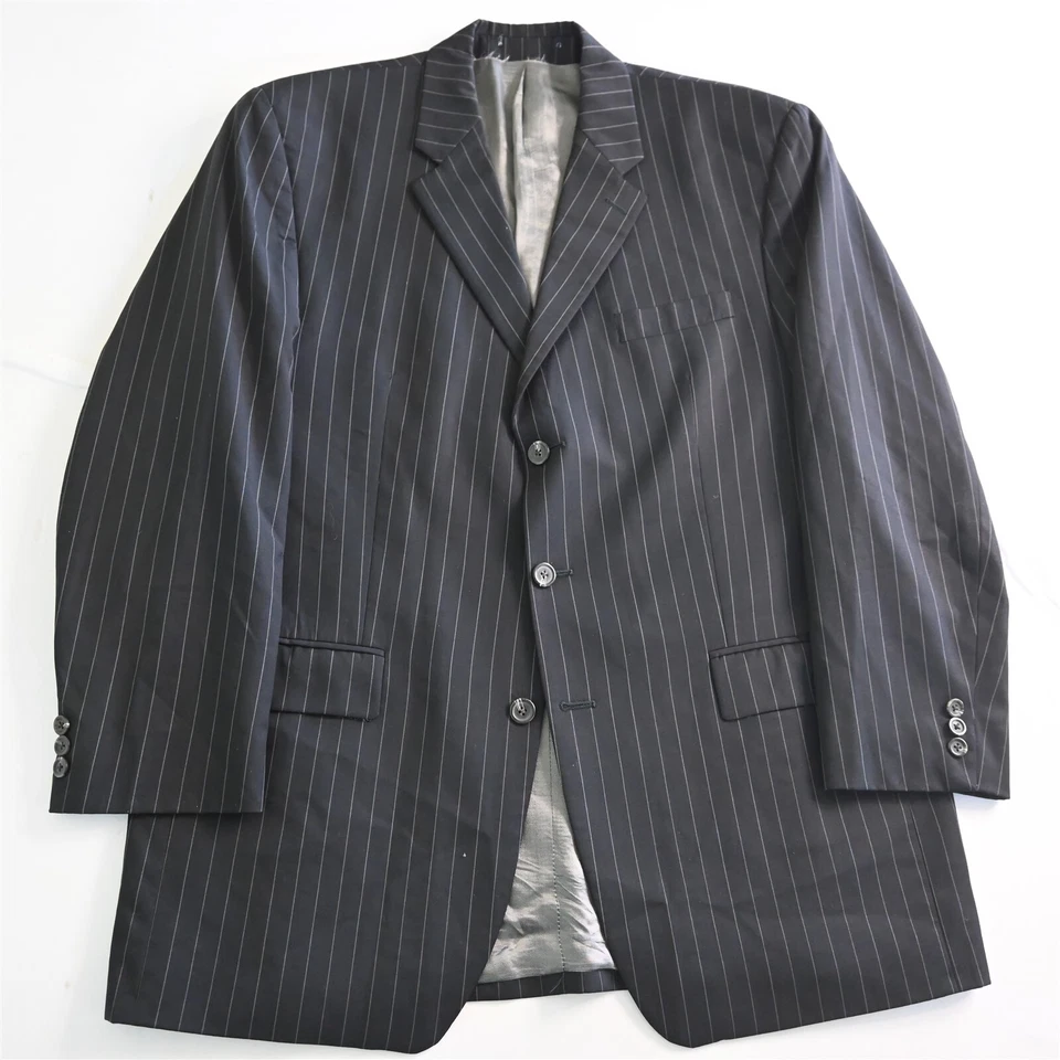 Traje De Colección Ralph Lauren Etiqueta Azul 46R 36x32 Negro Rayas Anchas 100% Lana Para Hombre Foto 2 de 4