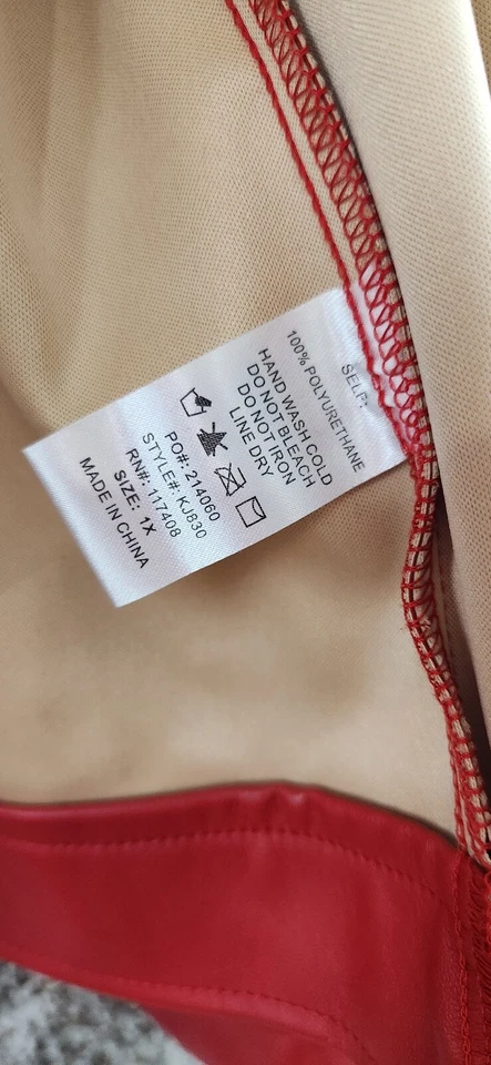 Chaqueta de moto Sky Plus roja de imitación de cuero manga larga abrigo plisado para mujer talla 1X Foto 3 de 4