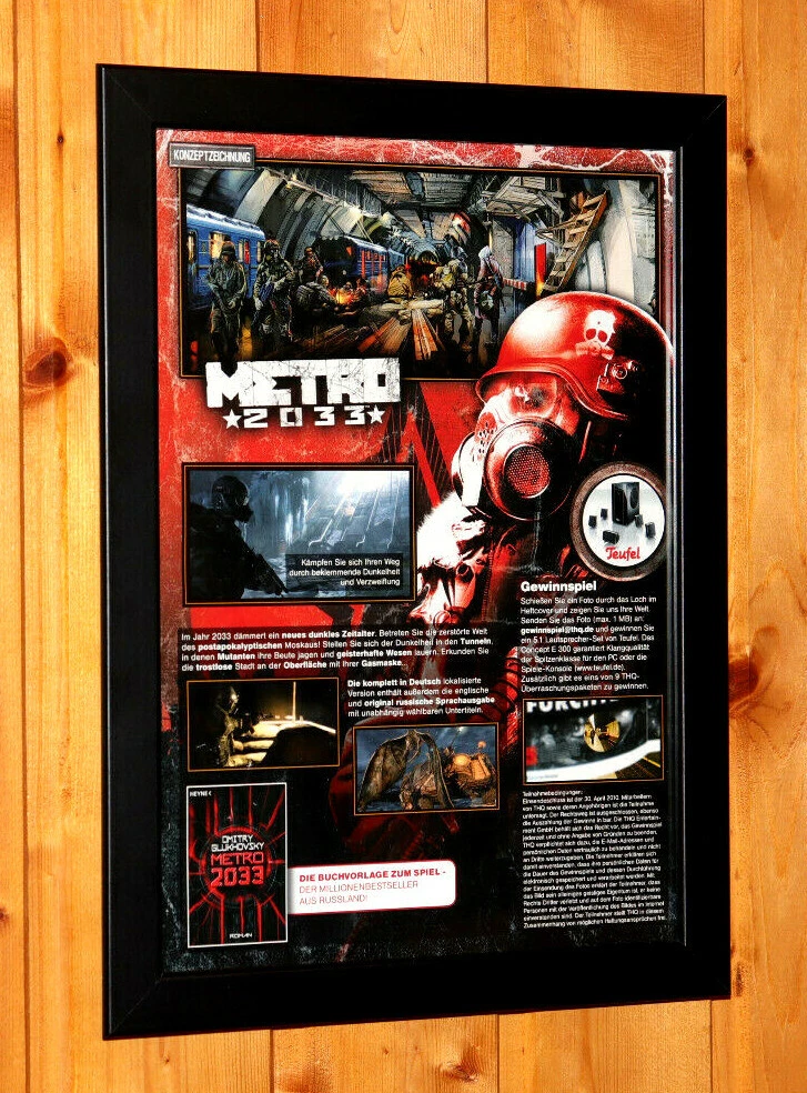 Metro 2033 Video Game Rare Small Poster Ad Page Framed Xbox 360