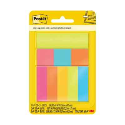 Post-it Combo Pack, Assorted Sizes & Colors, 450 Sheets Total 1 Pack