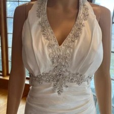 Mary's Ivory Satin Halter Empire Waist Wedding Gown Bridal Dress Size 10 12