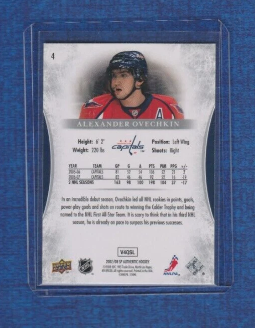 2007-08 Upper Deck SP Authentic Hockey # 4 Alex Ovechkin - Image 2 of 2