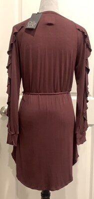 Y2k Midi Shift Shirt Dress Ruffle M Fall Burgundy Going Out | eBay