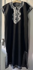 Black Cotton Kaftan/ Coverup W White Embroidery- One Size/New 