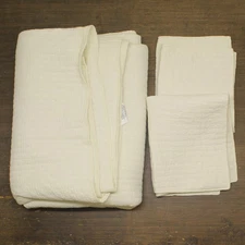 Levtex Home Stitch Cotton Reversible Quilt Set Cream Off White Full / Queen