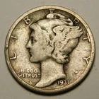 1931 S Mercury Dime 90% Silver VG-F "Actual Coin Pictured - Not Cleaned"